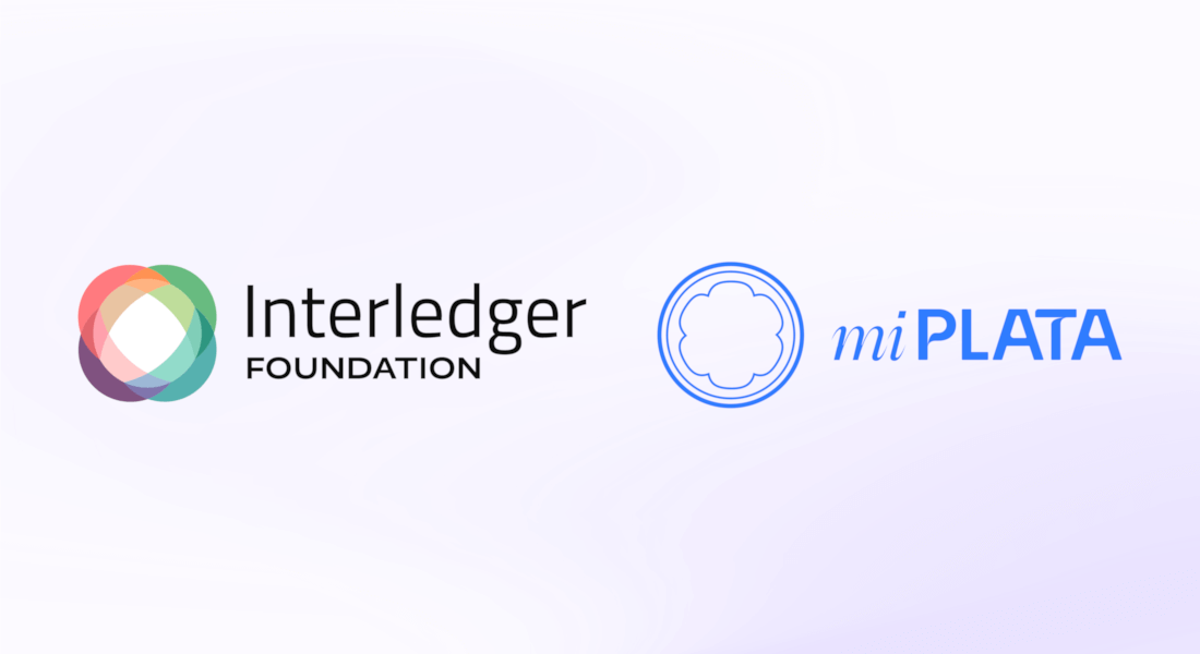 Banner showing Interledger Foundation and miPlata logos side by side, representing their partnership in digital financial inclusion.